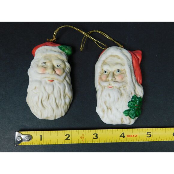 Vintage Santa Claus Head Ornaments 2  Hand Painted Bisque Flat Backs - Picture 7 of 7